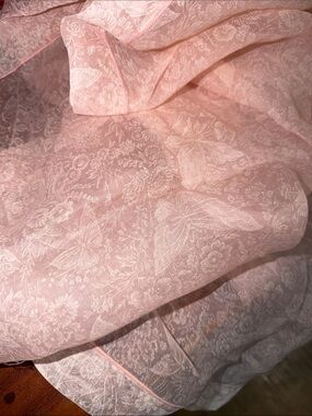 Vintage Elegant Sheer Blush pink Butterfly Fabric Tablecloth Boho Granny